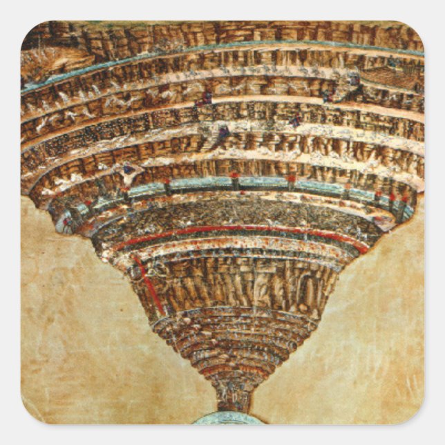 Adesivo Quadrado Mapa do Inferno de Botticelli - Dante (Frente)