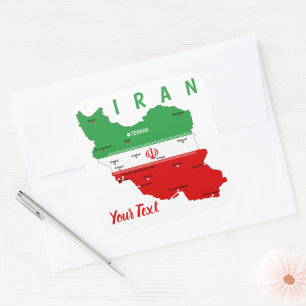 Adesivo Quadrado Mapa do Irã com Bandeira e Emblema