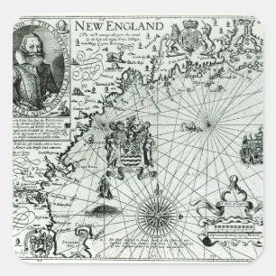 Adesivo Quadrado Mapa do litoral de Nova Inglaterra