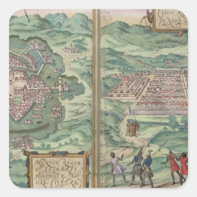 Adesivo Quadrado Mapa do México e de Cuzco, de Civitates Orbis Ter (Frente)