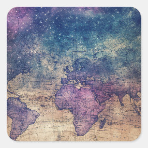 Adesivo Quadrado Mapa do Mundo Celestial da Vintage (13)