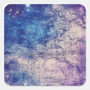 Adesivo Quadrado Mapa do Mundo Celestial da Vintage (14)