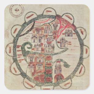 Adesivo Quadrado Mapa do mundo com o Jerusalem no centro