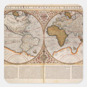Adesivo Quadrado Mapa do mundo dobro do hemisfério, 1587