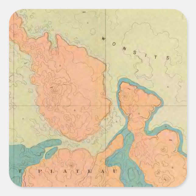Adesivo Quadrado Mapa Do Planalto De Uinkaret (Frente)