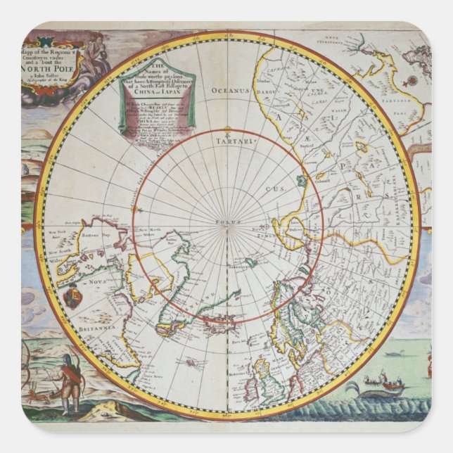 Adesivo Quadrado Mapa do Polo Norte (Frente)