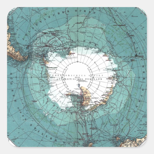 Adesivo Quadrado Mapa do Polo Sul (Frente)