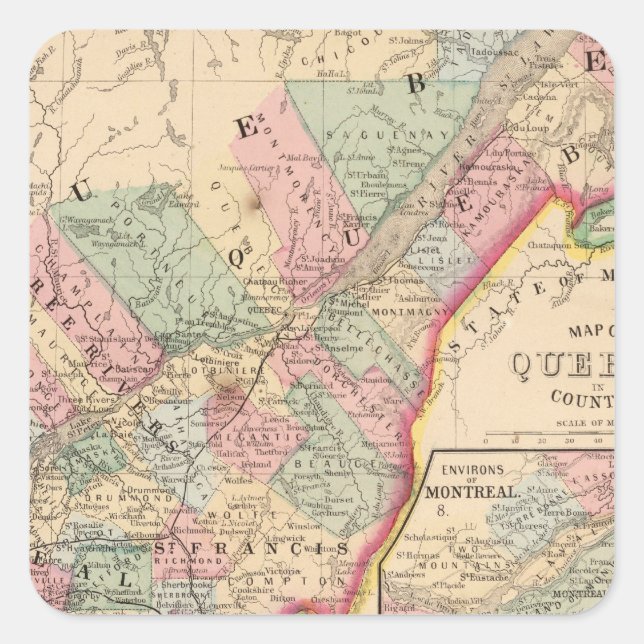 Adesivo Quadrado Mapa do Quebec por Mitchell (Frente)