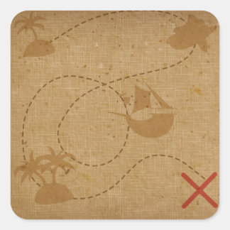 Adesivo Quadrado Mapa do tesouro de Pirata de Vintage único e engra