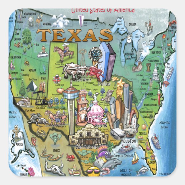 Adesivo Quadrado Mapa do Texas USA (Frente)