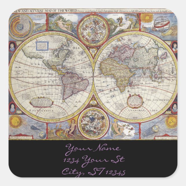 Adesivo Quadrado Mapa do Viajante Mundial (Frente)