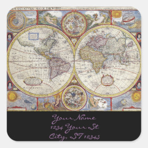 Adesivo Quadrado Mapa do Viajante Mundial