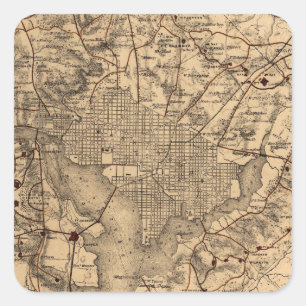 Adesivo Quadrado Mapa do vintage da área do Washington DC (1865)