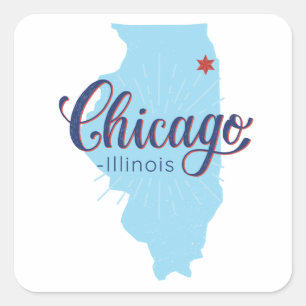 Adesivo Quadrado Mapa do Vintage de Chicago Illinois