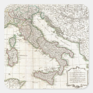Adesivo Quadrado Mapa do vintage de Italia (1770)