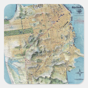 Adesivo Quadrado Mapa do Vintage San Francisco