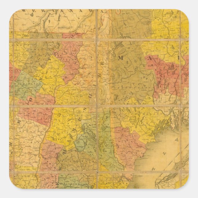 Adesivo Quadrado Mapa dos Estados da Nova Inglaterra (Frente)