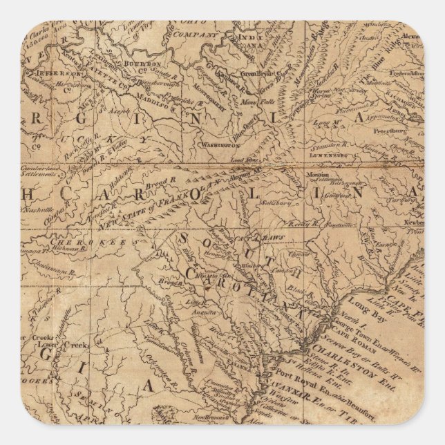 Adesivo Quadrado Mapa dos Estados da Virgínia e da Carolina do Nort (Frente)