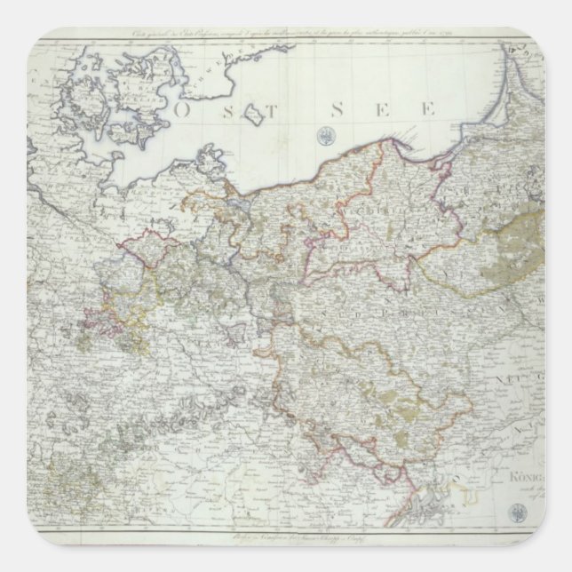 Adesivo Quadrado Mapa dos Estados Prussianos em 1799 (Frente)