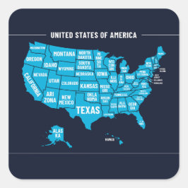 Adesivo Quadrado Mapa dos Estados Unidos Design Minimalista Azul Tu