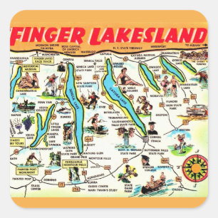 Adesivo Quadrado Mapa dos Finger Lakes de Nova York