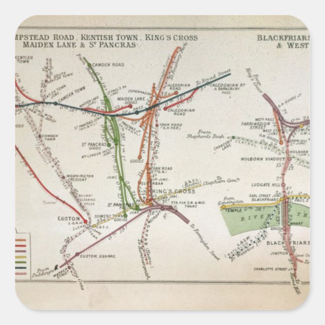 Adesivo Quadrado Mapa dos transportes de Londres, c.1915 (Frente)