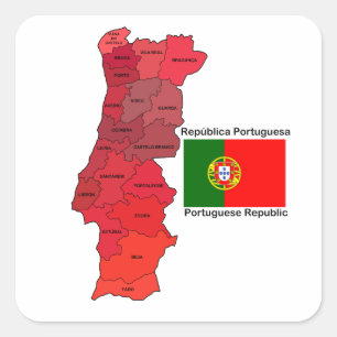 Adesivo Quadrado Mapa e Bandeira de Portugal