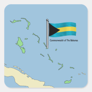 Adesivo Quadrado Mapa e bandeira dos Bahamas