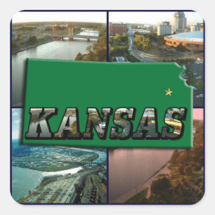 Adesivo Quadrado Mapa e fotos de Kansas