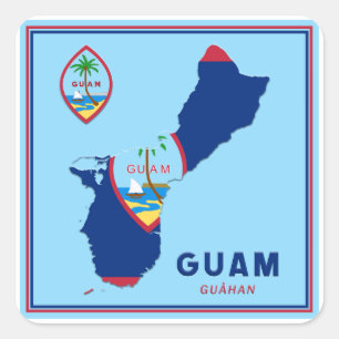 Adesivo Quadrado Mapa e Selo do Sinalizador de Guam