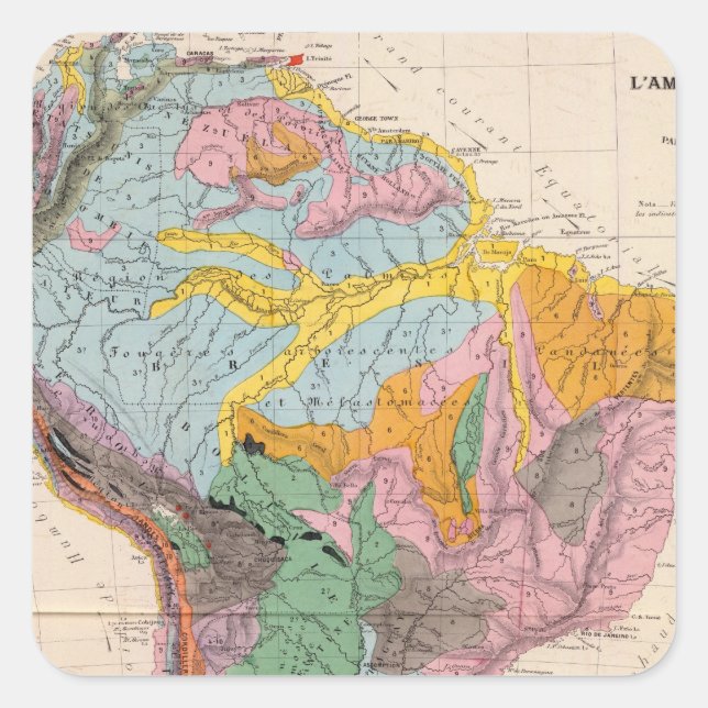 Adesivo Quadrado Mapa físico da América do Sul (Frente)