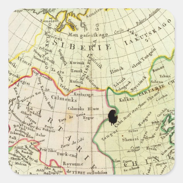 Adesivo Quadrado Mapa físico da Ásia (Frente)