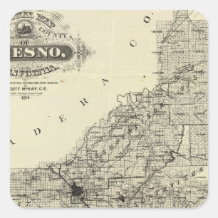 Adesivo Quadrado Mapa Fresno County, Califórnia