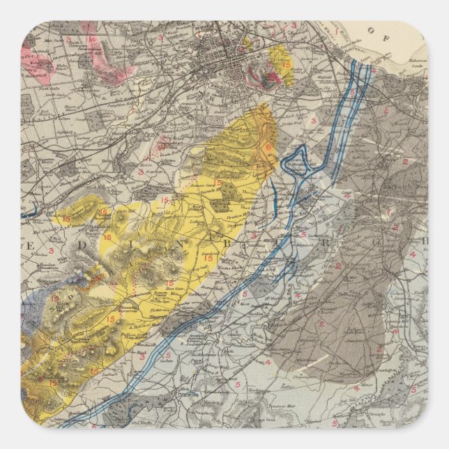 Adesivo Quadrado Mapa geológico de Edimburgo (Frente)
