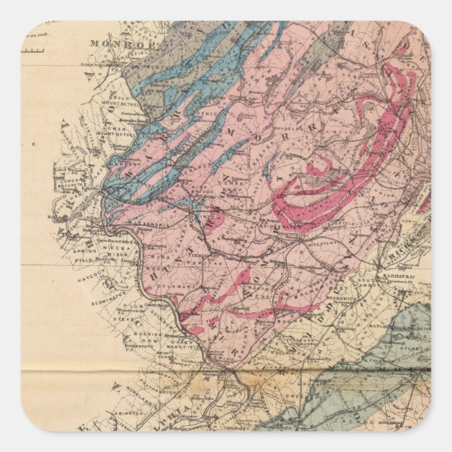 Adesivo Quadrado Mapa geológico de Nova Jersey (Frente)