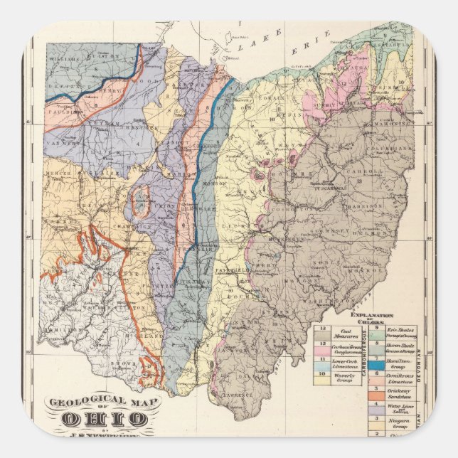Adesivo Quadrado Mapa geológico de Ohio (Frente)