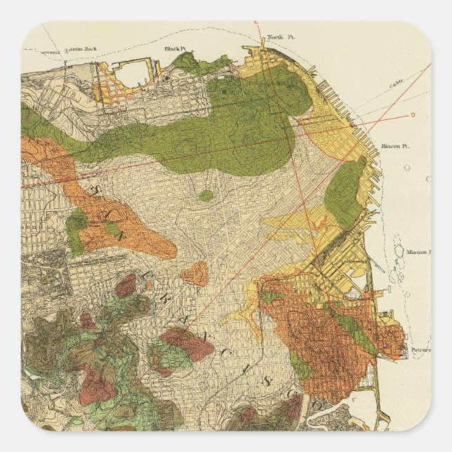 Adesivo Quadrado Mapa geológico de São Francisco (Frente)