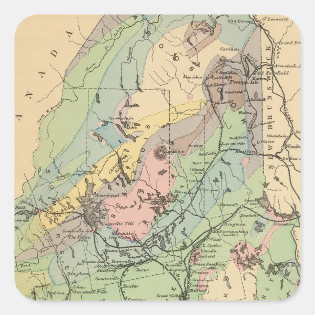 Adesivo Quadrado Mapa geológico do Maine (Frente)