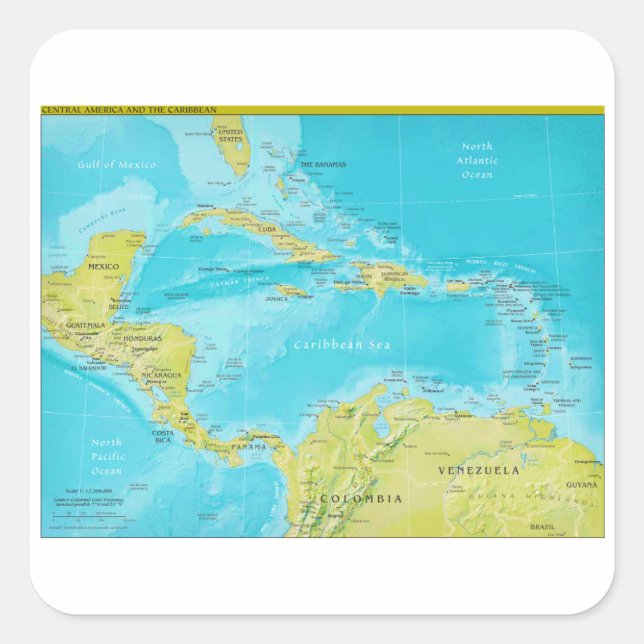 Adesivo Quadrado Mapa Geopolítico Regional da América Central (Frente)