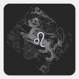 Adesivo Quadrado Mapa Hevelius 1690 do zodíaco de Leo do estilo do