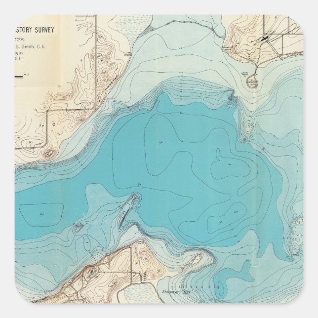 Adesivo Quadrado Mapa hidrográfico Lago Mendota (Frente)
