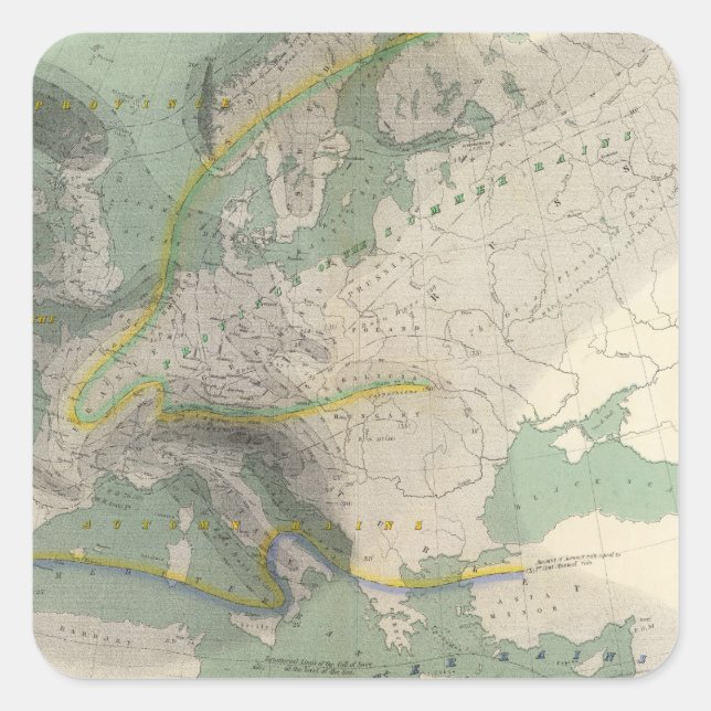 Adesivo Quadrado Mapa hietográfico Europa (Frente)