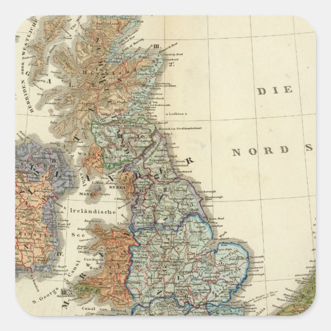Adesivo Quadrado Mapa linguístico das Ilhas Britânicas (Frente)