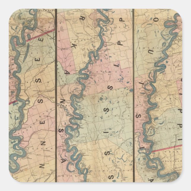 Adesivo Quadrado Mapa Lloyd do Rio Lower Mississippi (Frente)
