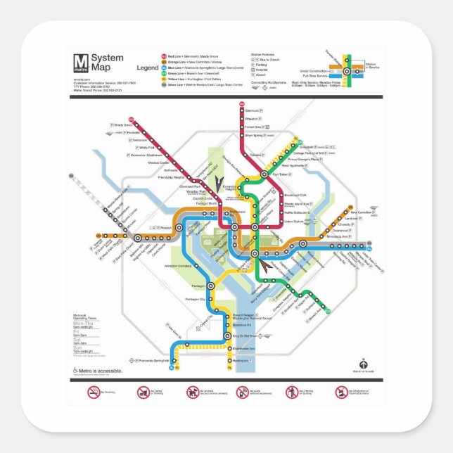 Adesivo Quadrado Mapa Metro DC (Frente)