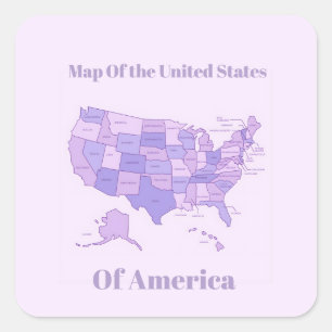 Adesivo Quadrado Mapa Minimalista dos Estados Unidos Arte Rosa Roxo