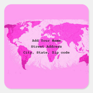 Adesivo Quadrado Mapa Mundial Abstrato Rosa Roxo Arte Personalizado