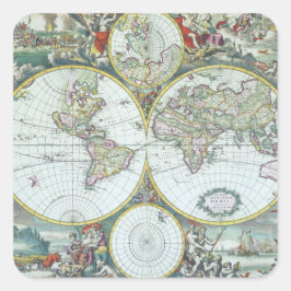 Adesivo Quadrado Mapa Mundial Antigo do Século 17, Frederick De Wit