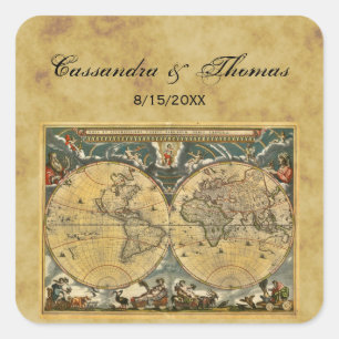 Adesivo Quadrado Mapa Mundial Antiquado - Vedantes de envelopes BG
