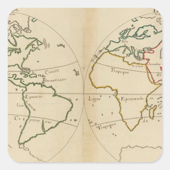 Adesivo Quadrado Mapa Mundial com Trópicos (Frente)